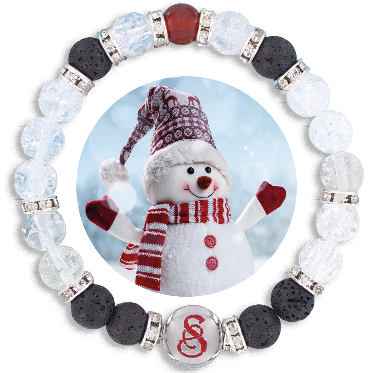NEW! FROSTY - THE LITTLE SNOWMAN (2 versions: 8 mm and 10 mm gemstones)
